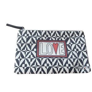 Brighton LOVE Canvas Pouch Bag Makeup Cosmetic Travel Bag Heart Black White